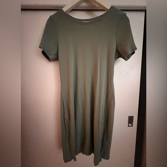 Open edit soft ribbed muted green shirt dress size large mini dress tee shirt L - Picture 5 of 15